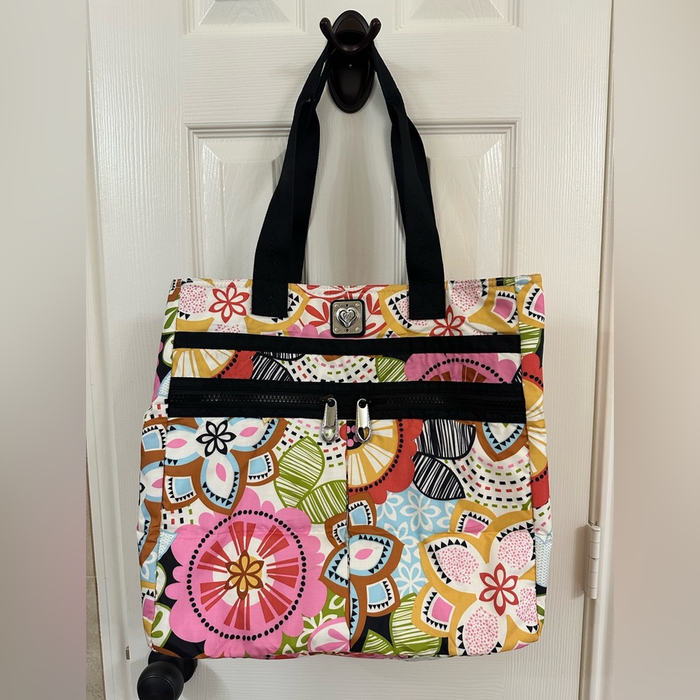 Brighton Pink and Black Travel Bag with Retro Floral Design